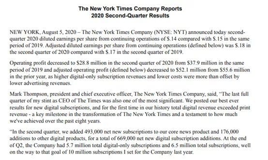 new york time company reports